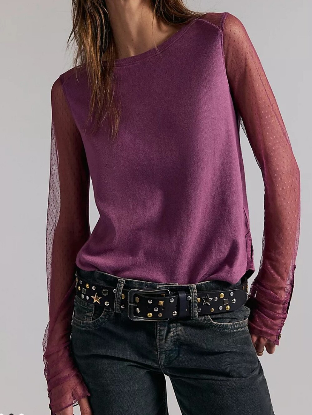 Free People We The Free Backstage Mesh Long Sleeve Tee NWT Small